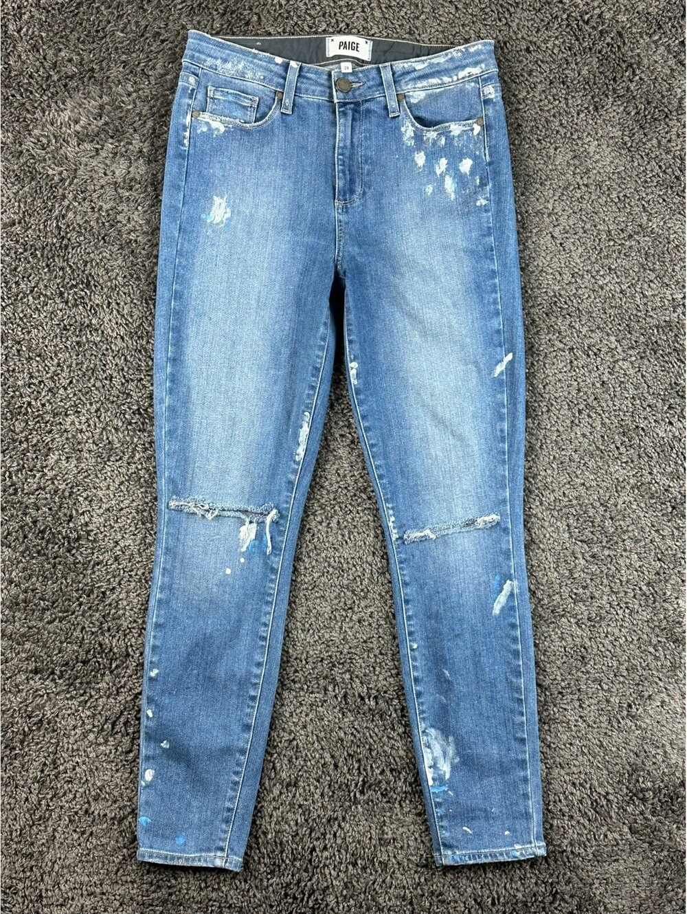 PAIGE Hoxton Ankle Jeans Womens 28 Indigo Artisan Paint Splatter Rare USA